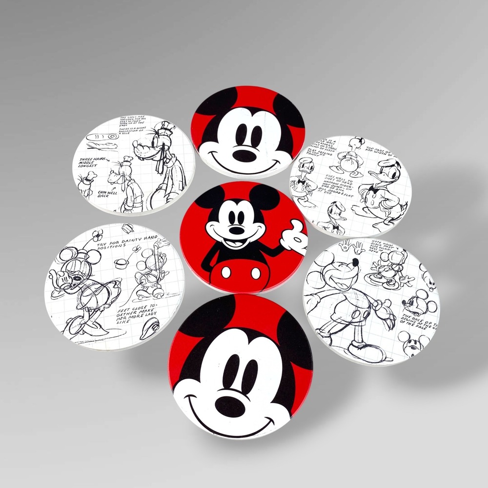 Disney‎ Mickey Mouse Friends Coasters Sketchbook Cork Back Set of 7
